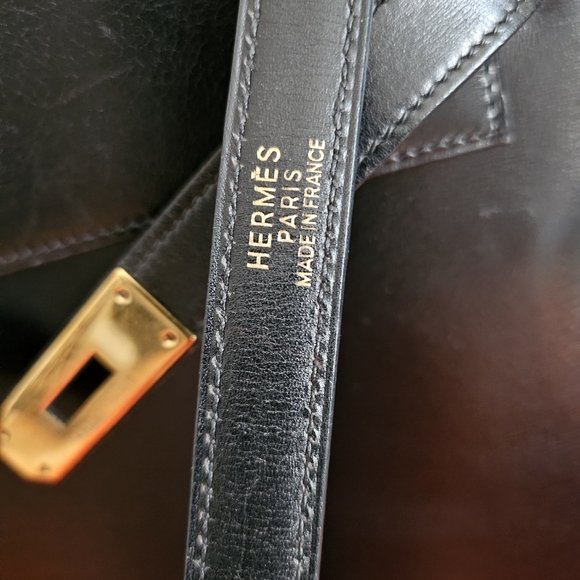 (Sold)Authentic Vintage Hermes Kelly 28 in black Box calf leather Sellier - Picture 11 of 15